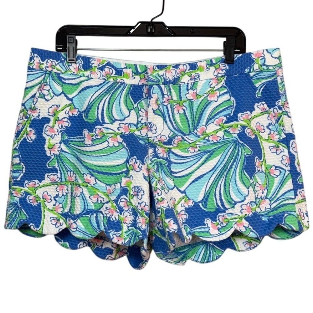LILLY PULITZER Buttercup Scalloped Shorts "Bay Blue Coasting", Mid Rise Size 14